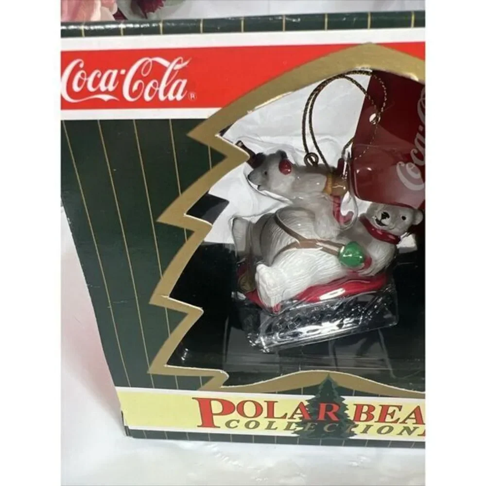 1997 Coca-Cola Polar Bear Collection‎ Coke 2 Bears Sled Christmas Ornament VTG